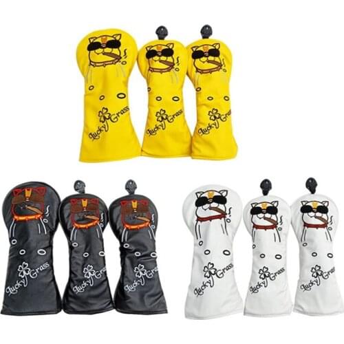 Lucky Grass Lovely dog Golf Clubs Headcovers Driver Fairway Wood Covers PU Complete Set Head Covers free shipping
