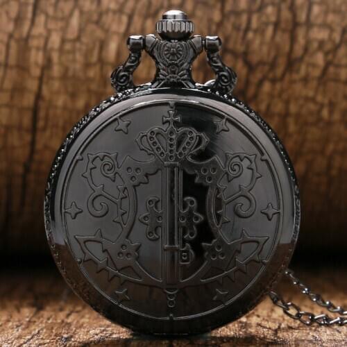 Cool Kuroshitsuji Black Butler Sebastian Black Quartz Pendant Pocket Watch With Necklace Chain lady
