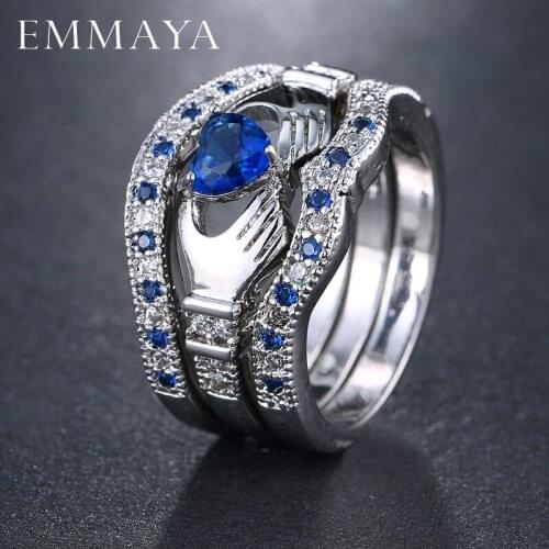 EMMAYA Silver Color Blue Crystal Ring Set Fashion Wedding Engagement Ring Set Jewelry For Women with Austrian Crystal