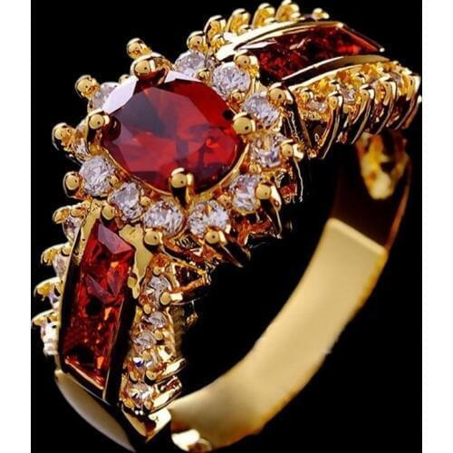FDLK Handmade 2019 Fashion Womens Wedding Red Crystal CZ Gold Color Ring Wholesale