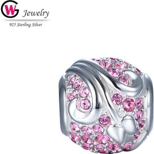 Brand Fit Original Pan Charm Bracelet Bangle 925 Sterling Silver Star Pink Ball Zircon Stone Female Bead