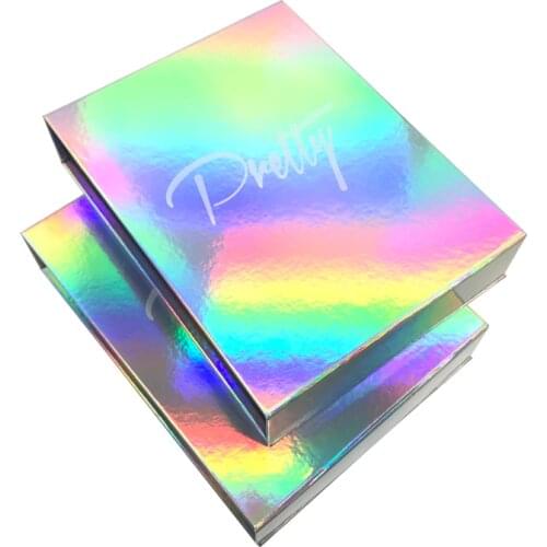 Customized Logo Rigid Cardboard Magnetic Lash Cosmetic Square Product Eyelashes Holographic Printing Iridescent Gift Box