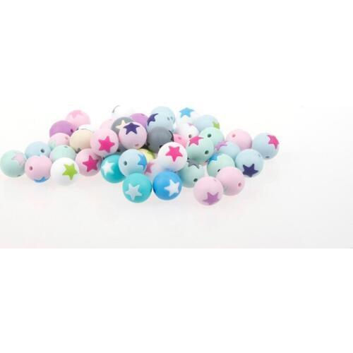 20pcs Hollow Round Star Silicone Beads Baby Teething Jewelry Making Bpa Free Infant Teether Fitting Diy Tooth Nursing Gifts Toys