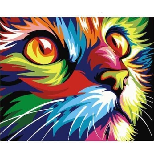 Cat Digital Oil Painting By Numbers Canvas Wall Picture DIY Hand Painted Home Decor for Adults Beginner
