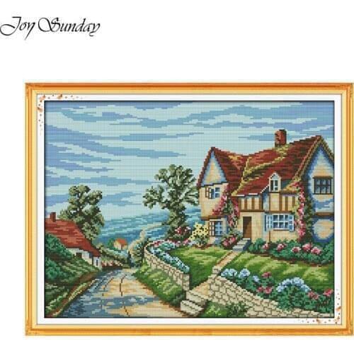 Beautiful Village Embroidery Cross Stitch Landscape Cotton Thread Painting DIY Needlework DMC Cross Stitch Kits for Embroidery