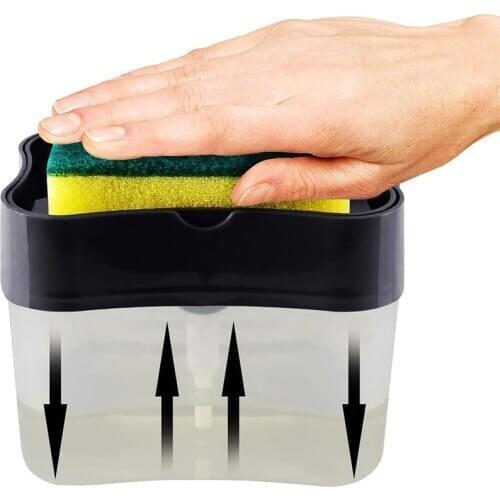 Kitchen Detergent Automatic Liquid Adding Box Press Out Scouring Pad Injector Dishwashing Pot Brush Soap Lye Box Cleaner Tools