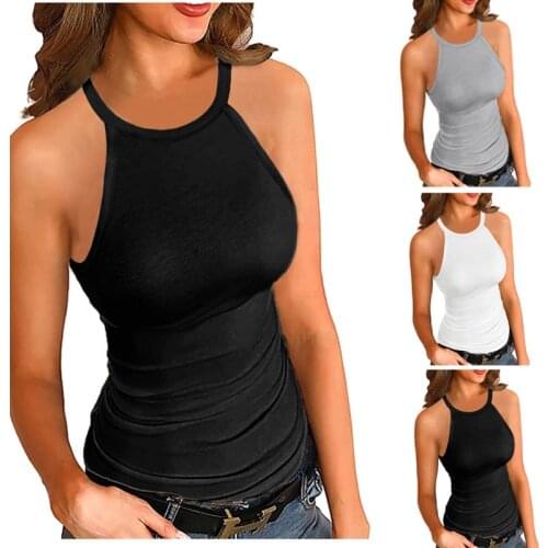 Ladies tank tops Casual Sleeveless New Fashion Womens Clothing Ribbed O Neck Solid Tank Top Solid Soft Cozy Shirt Femal