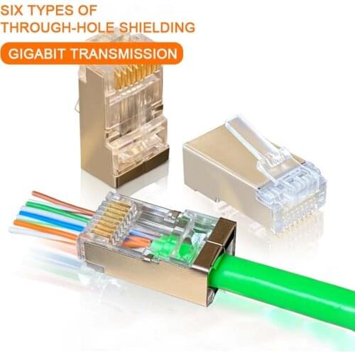 Network Cable Modular Plug Network Connector Six Kinds Of Perforated Shielded Gold-Plated Through-Hole Crystal Head 100pcs