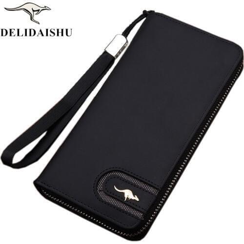 New famous brand kangaroo mens wallet zipper long phone clutch bag fashion Nubuck leather purse clutch wallet card purse
