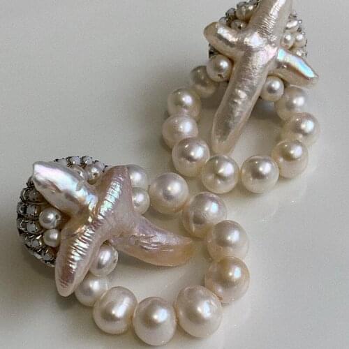 Real Baroque Pearl Starfish Brass With 18K Gold Statement Drop Earrings Women Jewelry Punk Party Gown Runway Korean Japan