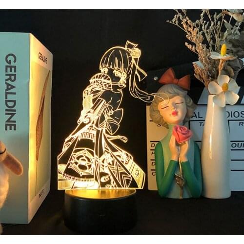Genshin Impact Ayaka Night Light Anime Game Figure Lamp For Party Decor Adult Kid Birthday Gift Send Random Character Stickers