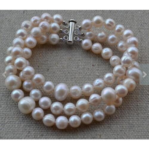 New Favorite Pearl Bracelet 8-10mm 3 Rows White Freshwater Pearl Bracelet Bridesmaids Gifts Wedding Jewelry Nice Women Gift