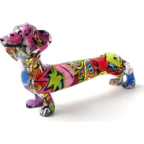 Painted Dog Figurine Dachshund Sculpture Tabletop TV Cabinet Shelf Bedroom