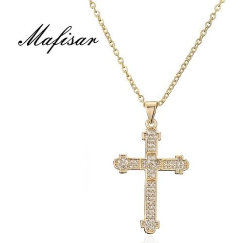 Mafisar 2021 New Hot Gold Color Cross Necklace For Women Men Unique Design Cross Pendant Necklace CZ Christian Jewelry