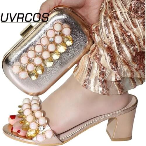 Latest Nigerian Party Shoe and Bag Sets Decorated with Rhinestone Luxury Shoes Women Designers Women Shoes and Bags Set In Italy