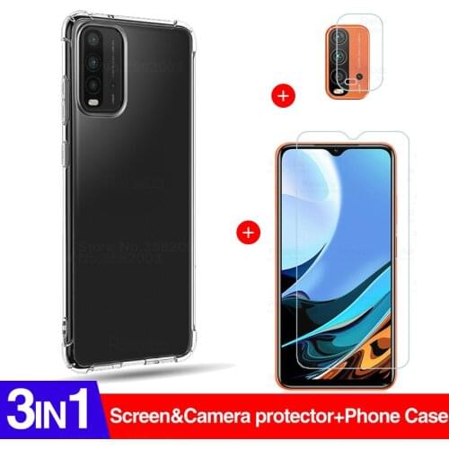 3in1 Transparent Case For Xiaomi Redmi 9T Case for xiaomi redmi note 9t Redmy 9 t redmi9t Tempered Glass Camera Lens phone cover