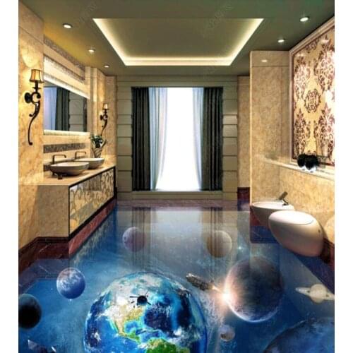 PVC Cosmic Galaxy Earth non-slip waterproof self-adhesive 3D floor sticker tiles bathroom 3D wallpaper