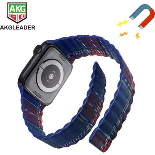 40mm 44mm Watch Band For Apple Watch 4 5 Double Magnetic Clasp Loop Leather Wrist Strap For Apple Series 1 2 3 Watchband 38/42mm