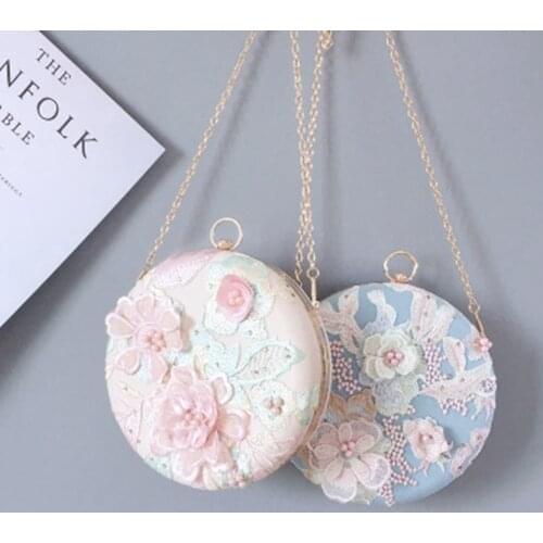 Retro Circular Shape Embroidery Clutch Purses Handbag Fashion Elegant Flower Evening Bag ladies crossbody bag for Banquet party