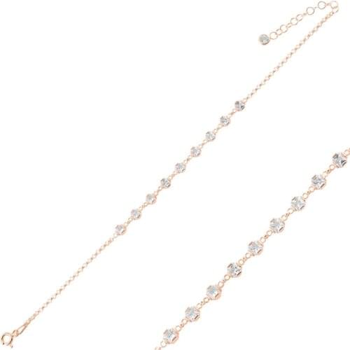 Silver 925 Sterling Square Zircon Stone Doç Chain