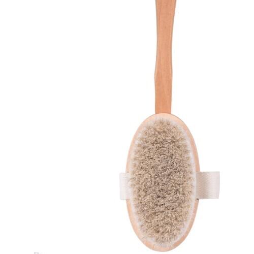 1Pcs Long Wooden Handle Bath Body Brush Boar Bristles Exfoliating Body Massager Skin Cleaning Brush with Dry Brushing and Shower