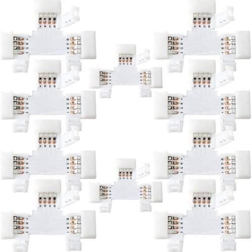 T Shape 4-Pin LED Connectors 10-Pack 10mm Wide Connectors Terminal Extension for 5050 3528 SMD RGB LED Strip Lights