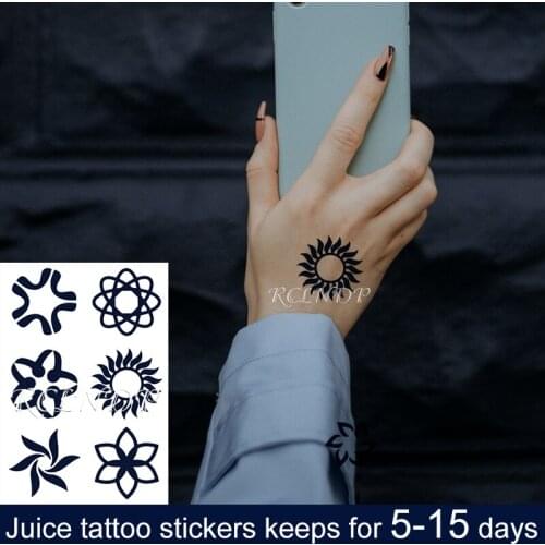 Waterproof Temporary Juice Ink Tattoo Sticker Sun Totem Geometric Shape Fruit Gel Long Lasting Art for Men Women