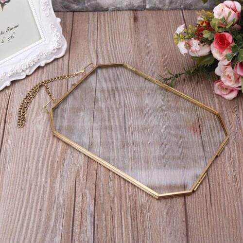 Octagon Floating Hanging Photo Frame Metal Glass Portrait Picture Plant Specimen QX2E