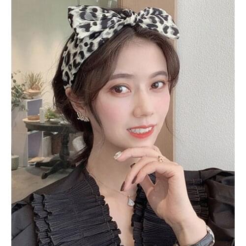 Knotted Bow Hair Accessories Decorated Fashion Leopard Bow Headband For Women Wide Side Hairpin Sports Headbands
