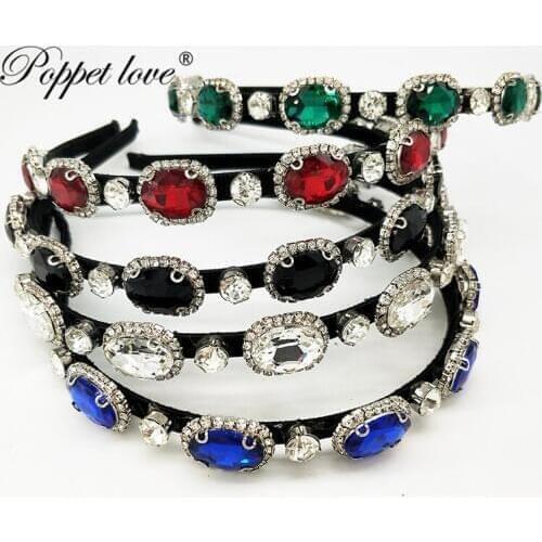 Simple Crown Red Blue Green Crystal Bridal Tiaras Crown Vintage Gold Hair Accessories Wedding Rhinestone Diadem Pageant Crowns