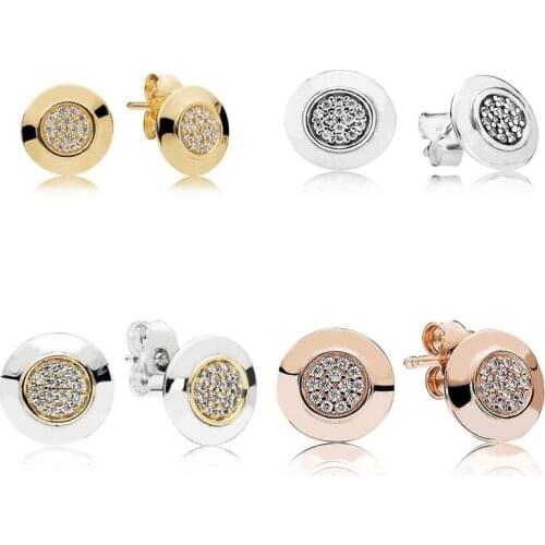 925 Sterling Silver Earring Golden Two-tone Signature Studs Earrings For Women Wedding Party Gift Pandora Jewelry