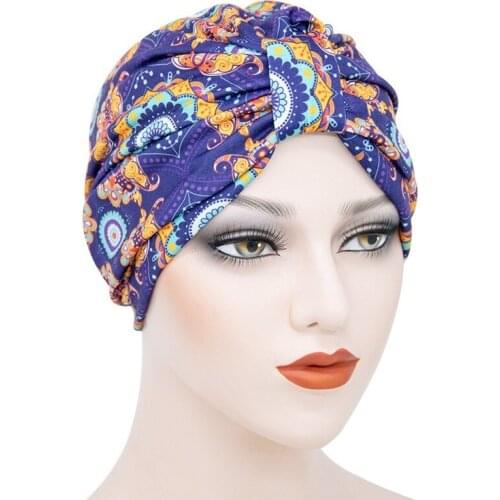 Tide Women Turban Headband Hot Selling Forehead Cross Printed Indian Hat Pastoral Weathering Treatment Hat Muslim National Hat