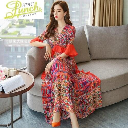 Women 2021 100% Silk Summer Floral Beach Boho Elegant Long Maxi Dress Party Vestidos Mujer ZS87A KJ5474