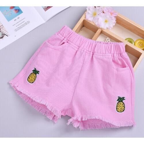 ZWY784 Baby Girl Jeans Shorts Girls Summer Cartoon Jeans Kids Hole Denim Pant Children Pocket Short Pants 2-12 Years