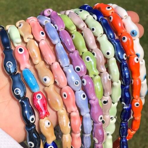 12pcs Turkey Evil Eye Fish Ceramic Beads For Jewelry Making Diy Necklace Bracelet Mix Colors Spacer Ceramic Beads Accessories