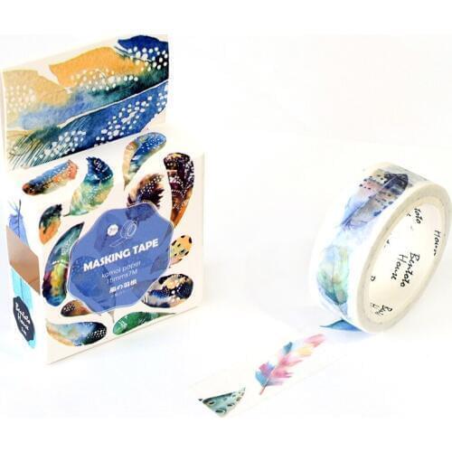20 pcs/lot DIY Washi Masking Tapes Feather Decoration Adhesive Tapes scrapbooking stickers Cute Stationary Size 15 mm*7m