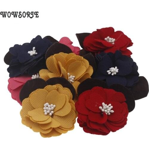 7.5cm Korean baby boutique Diy fabric flowers Accessory without headband No clips Christmas Wedding Hair Accessories 5pcs/lot