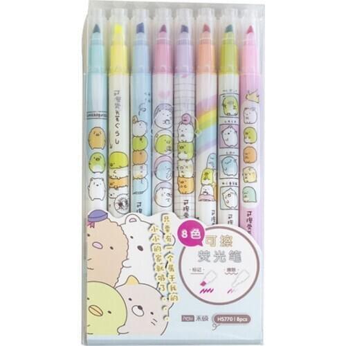 8pcs School Highlighter Pen Students Erasable Highlighters Markers Watercolor Highlighters Drawing Painting Art Stationary