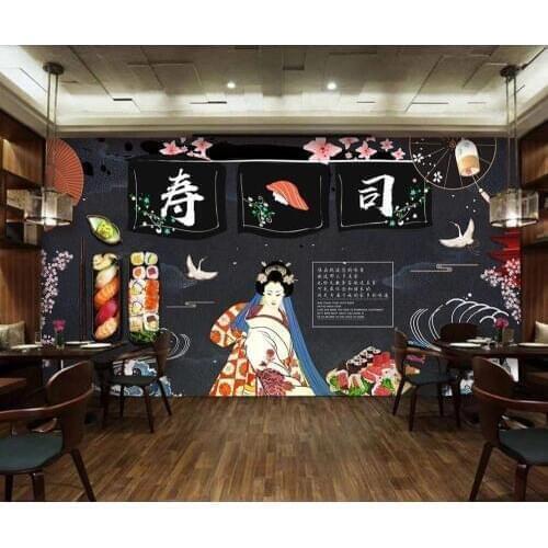 Customized large-scale 3D mural wallpaper Japanese cuisine sushi restaurant dining background wall