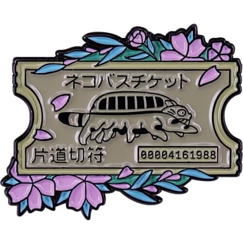 Totoro Spirited train Catbus Brooch one-way tickets Floral Ticket art Pin Ghiblis travel obsession Addition