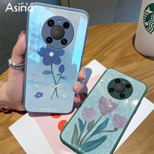 ASINA Tempered Glass Case For Huawei Mate 40 30 20 10 Pro Cartoon Cover For Huawei Honor 30 20 10 8X 9X V20 30 40 Flower Funda