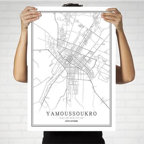 Cote dIvoire city map Yamoussoukro Abstract Canvas Paintings Black and white Wall Art Print Poster Picture Home Decoration