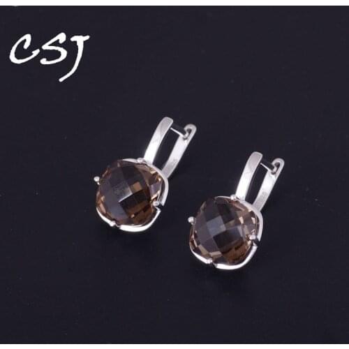 CSJ Natural Smoky Quartz Gemstone Earring Sterling 925 Silver Cushion 9ct Checkboard Cut Fine Jewelry For Women Lady Party Gift