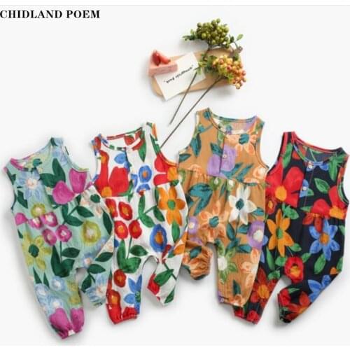 Baby Overalls Summer Newborn Baby Romper Jumpsuit Floral Cotton Infant Girl Jumpsuit Clothes Sleeveless Toddler Overall For Girl