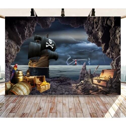 Pirate Ship Theme Birthday Party Decor Photo Background Old Treasure Island Boy Birthday Party Banner Photography Backdrops