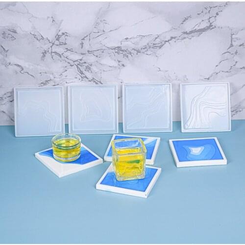 Ocean Square Island Tray Resin Mold With Coastal Wave Painting Art UV Silicone Moulds For Plate Table Jewelry Home Decorations