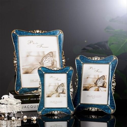 6/7/10 Inch European Style Light Luxury Metal Photo Frame With Diamond Living Room Ornaments