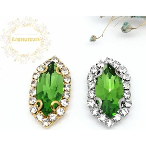Emerald Horse Eye Shape CrystaL Glass Sewing Rhinestones with Chain claw DIY Womens Shose and Wedding Dresses