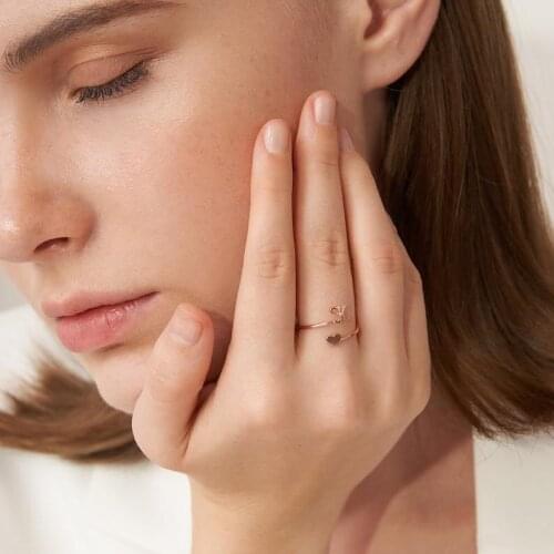 Dainty Initial Heart RingCute Anniversary Gift • Minimalist Initial Ring A-Z initial letter ring Girl couple jewelry gift