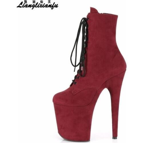 Crossdresser Nightclub Ankle boot 20cm Thin heels shoes woman Flock 10cm Plataform Ladies Party Wedding pumps sapato feminino